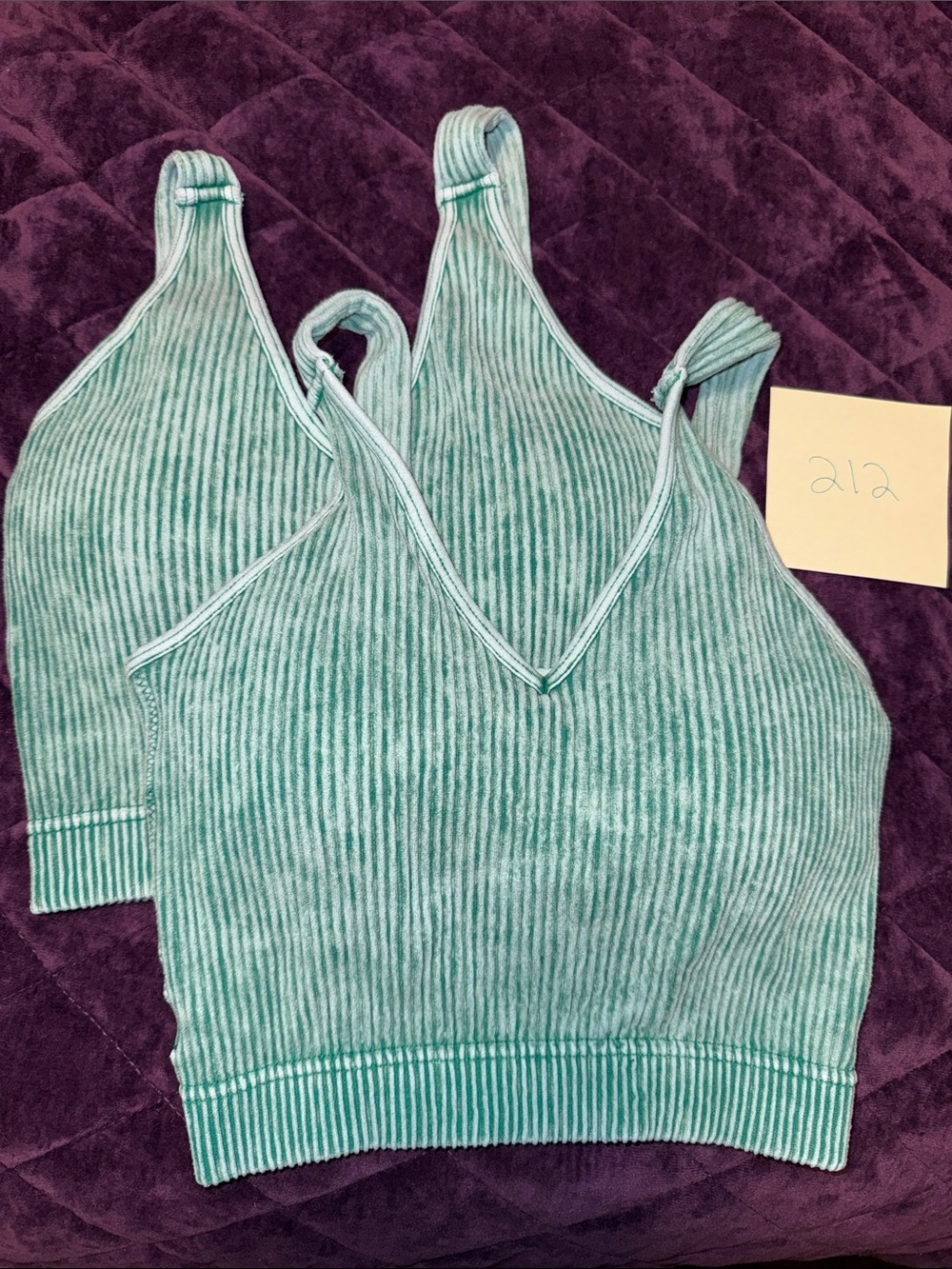 Zenana Outfitters Teal Ribbed Bralette Top w/ removable pads- bundle of 2